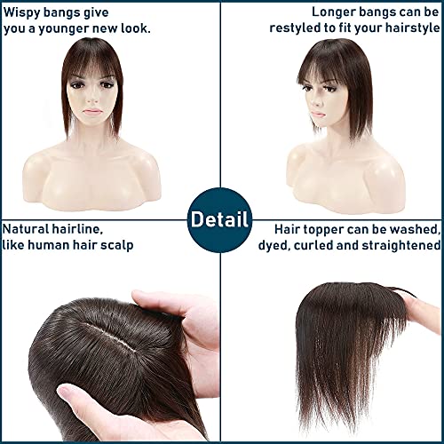 Human Hair Synthetic Blend Hair topper with bangs - Image 32