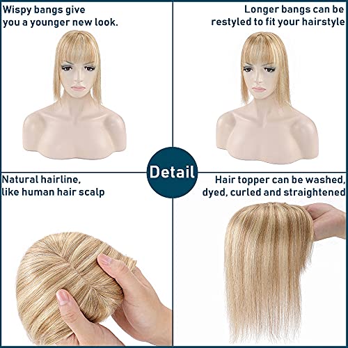 Human Hair Synthetic Blend Hair topper with bangs - Image 37