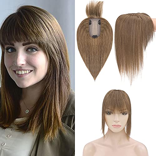 Human Hair Synthetic Blend Hair topper with bangs - Image 38