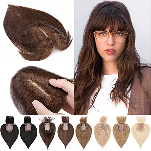 Human Hair Synthetic Blend Hair topper with bangs - Image 44