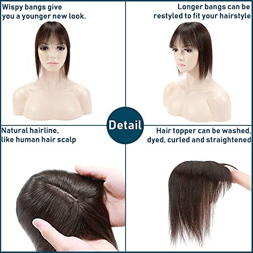 Human Hair Synthetic Blend Hair topper with bangs - Image 6