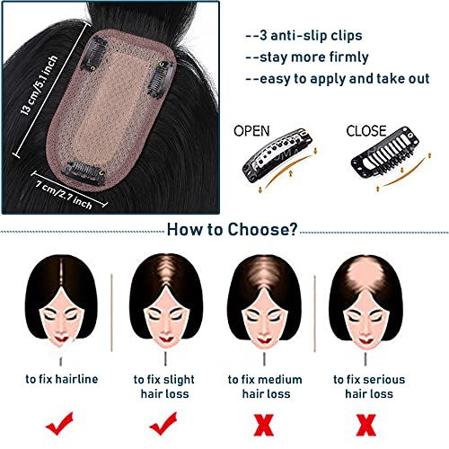 Human Hair Synthetic Blend Hair topper with bangs - Image 70