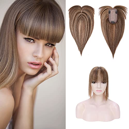 Human Hair Synthetic Blend Hair topper with bangs - Image 8