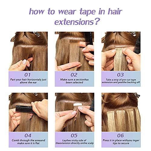 Human Hair Tape in Extensions Ombre Baylage Hair 14 Inch Tape in Extensions - Image 35