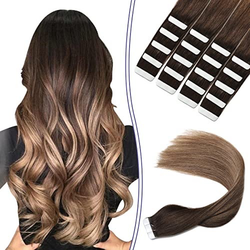 Human Hair Tape in Extensions Ombre Baylage Hair 14 Inch Tape in Extensions - Image 45