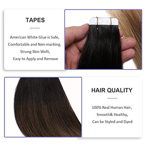 Human Hair Tape in Extensions Ombre Baylage Hair 14 Inch Tape in Extensions - Image 55