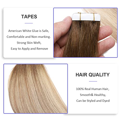 Human Hair Tape in Extensions Ombre Baylage Hair 14 Inch Tape in Extensions - Image 60
