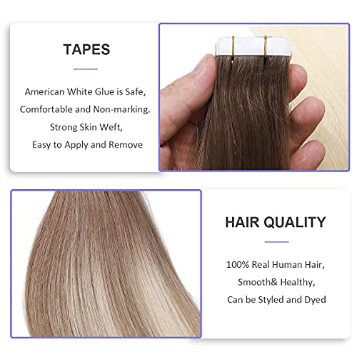 Human Hair Tape in Extensions Ombre Baylage Hair 14 Inch Tape in Extensions - Image 79