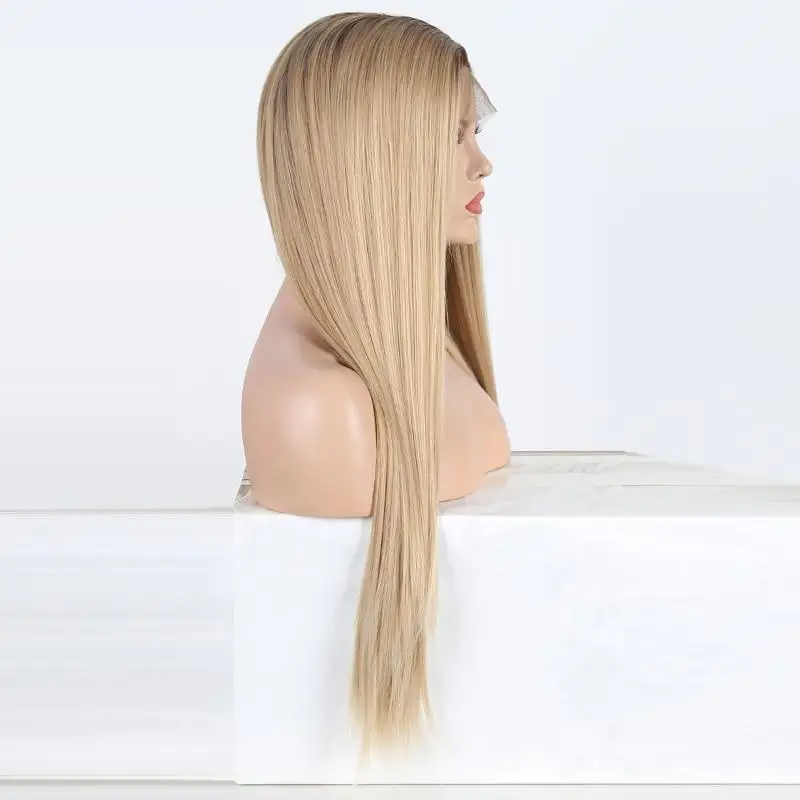 Janey Full Density Straight Hair Blonde Lace Front Wig with Dark Brown Roots - Image 3