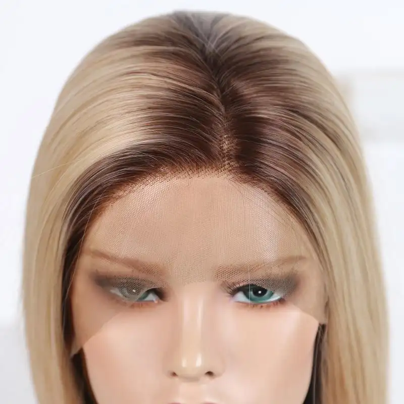 Janey Full Density Straight Hair Blonde Lace Front Wig with Dark Brown Roots - Image 5