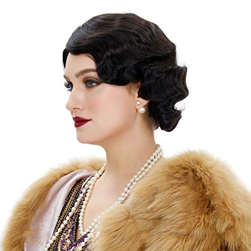 Jet Black 1920s Finger Wave Flapper Wig - Image 4