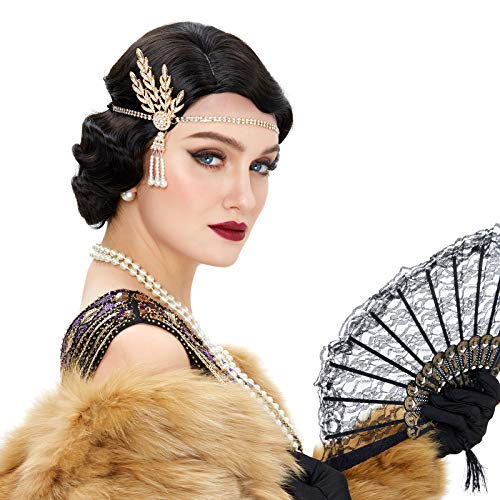 Jet Black 1920s Finger Wave Flapper Wig - Image 7