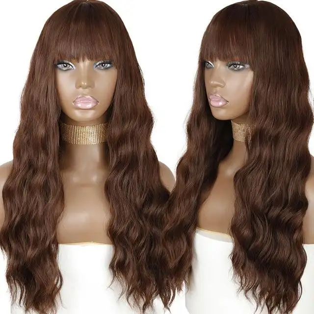 Justine Long Water Wave Synthetic Wigs With Bangs - Image 10