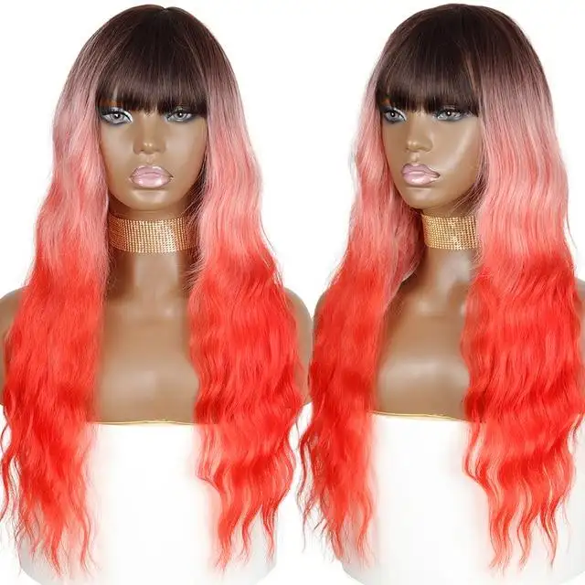 Justine Long Water Wave Synthetic Wigs With Bangs - Image 14