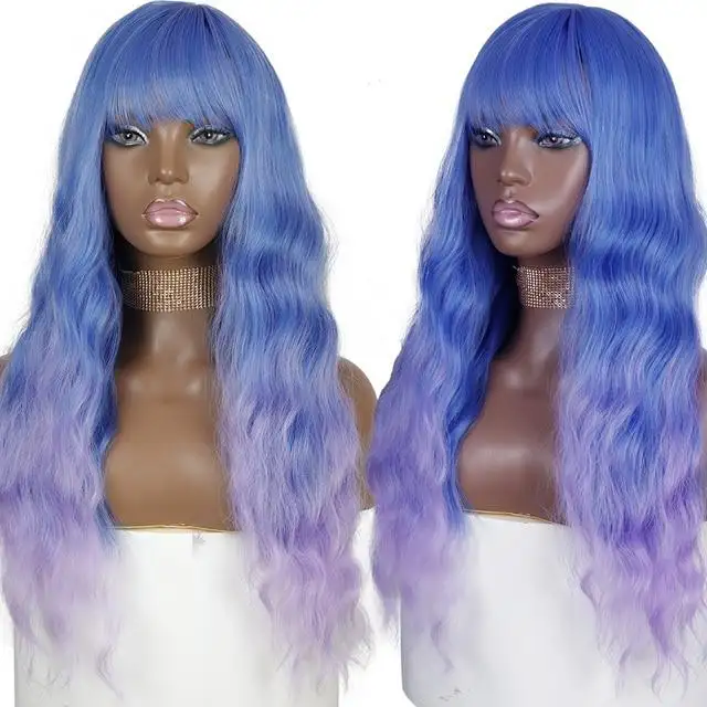 Justine Long Water Wave Synthetic Wigs With Bangs - Image 15