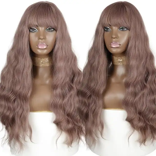 Justine Long Water Wave Synthetic Wigs With Bangs - Image 16