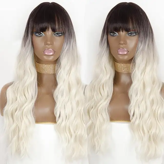 Justine Long Water Wave Synthetic Wigs With Bangs - Image 17