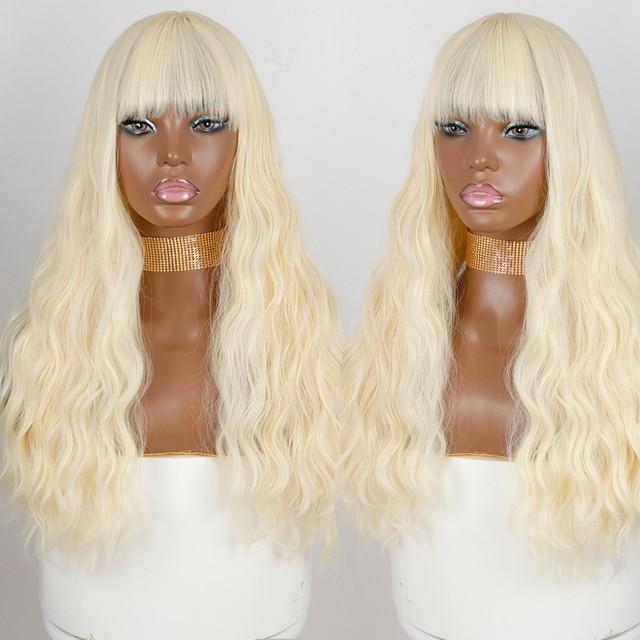 Justine Long Water Wave Synthetic Wigs With Bangs - Image 18