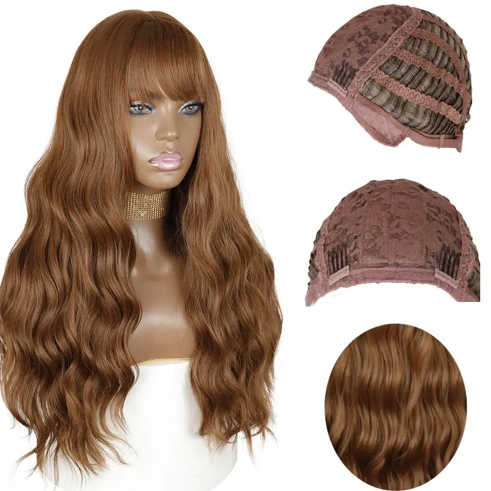 Justine Long Water Wave Synthetic Wigs With Bangs - Image 3
