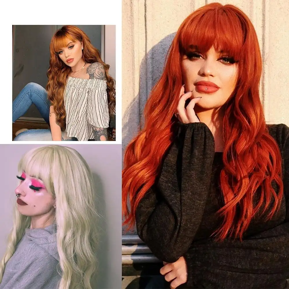 Justine Long Water Wave Synthetic Wigs With Bangs - Image 4