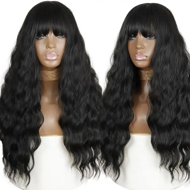 Justine Long Water Wave Synthetic Wigs With Bangs - Image 5