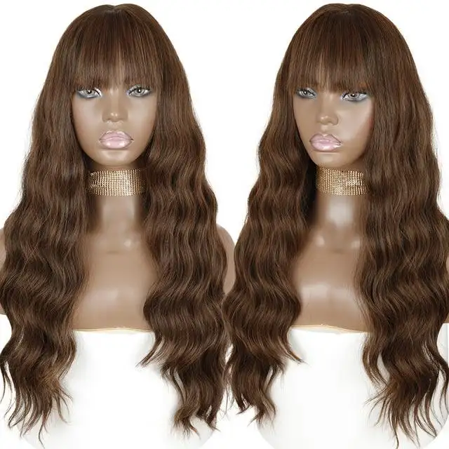 Justine Long Water Wave Synthetic Wigs With Bangs - Image 6