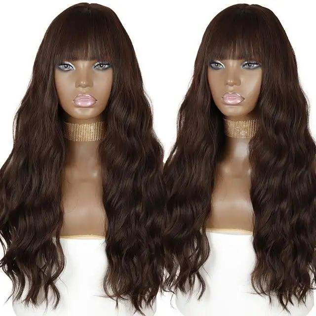 Justine Long Water Wave Synthetic Wigs With Bangs - Image 7