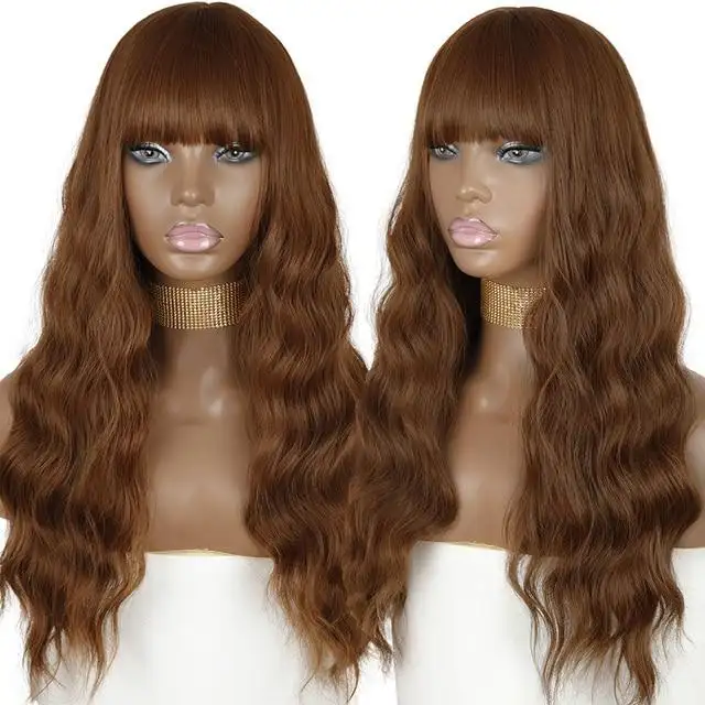 Justine Long Water Wave Synthetic Wigs With Bangs - Image 9