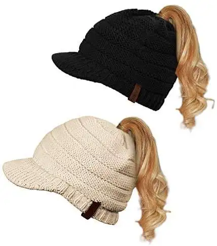 Knitted Ponytail Beanie Hat 2pc Set - Image 10