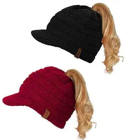 Knitted Ponytail Beanie Hat 2pc Set - Image 11