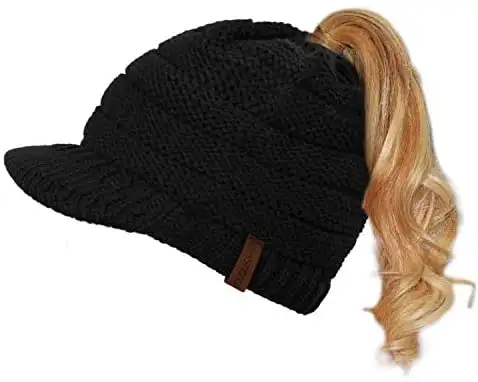 Knitted Ponytail Beanie Hat 2pc Set - Image 8