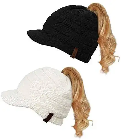 Knitted Ponytail Beanie Hat 2pc Set - Image 9