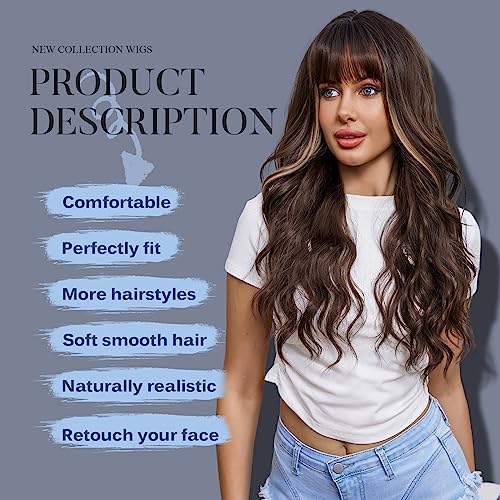 Wavy Dark Brown Synthetic Wig with bangs - Image 2