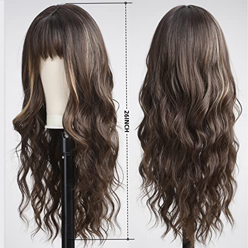 Wavy Dark Brown Synthetic Wig with bangs - Image 3