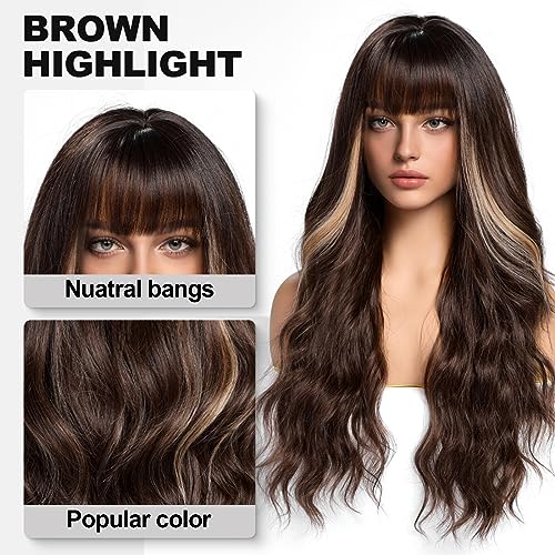 Wavy Dark Brown Synthetic Wig with bangs - Image 4