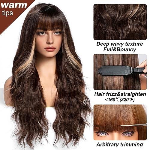 Wavy Dark Brown Synthetic Wig with bangs - Image 5