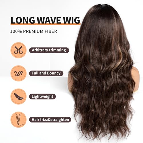 Wavy Dark Brown Synthetic Wig with bangs - Image 6