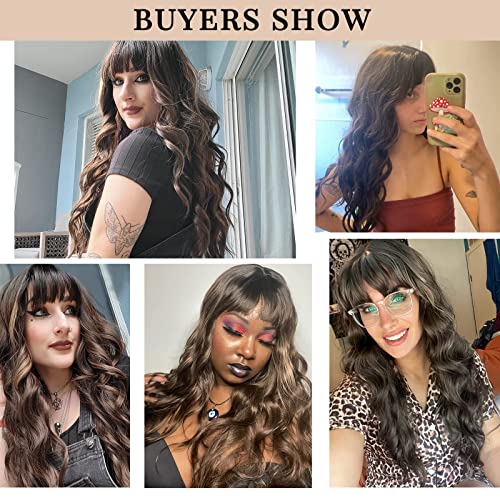 Wavy Dark Brown Synthetic Wig with bangs - Image 7