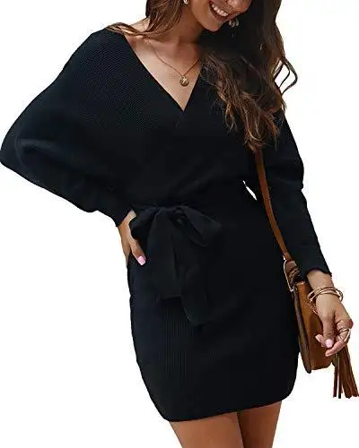 Ladies Knitted Wrap Around Sweater Dress - Image 10