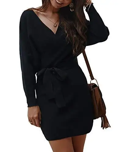 Ladies Knitted Wrap Around Sweater Dress - Image 11