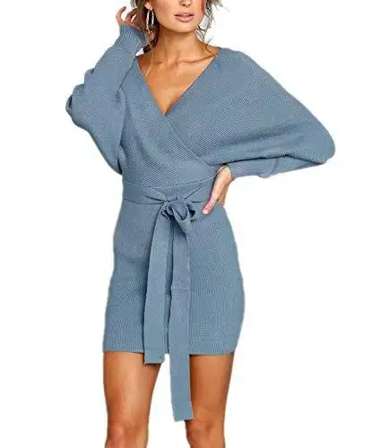 Ladies Knitted Wrap Around Sweater Dress - Image 41