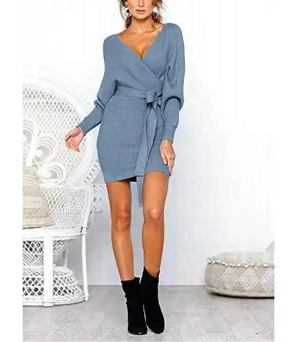 Ladies Knitted Wrap Around Sweater Dress - Image 43