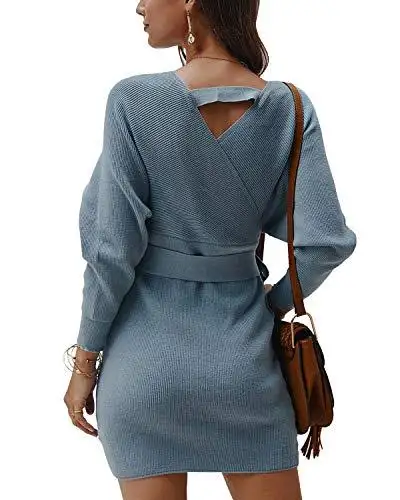 Ladies Knitted Wrap Around Sweater Dress - Image 44
