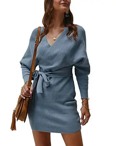Ladies Knitted Wrap Around Sweater Dress - Image 45
