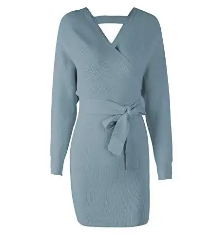 Ladies Knitted Wrap Around Sweater Dress - Image 46