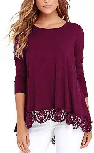 Ladies Pull Over Top with Lace Hem - Image 5
