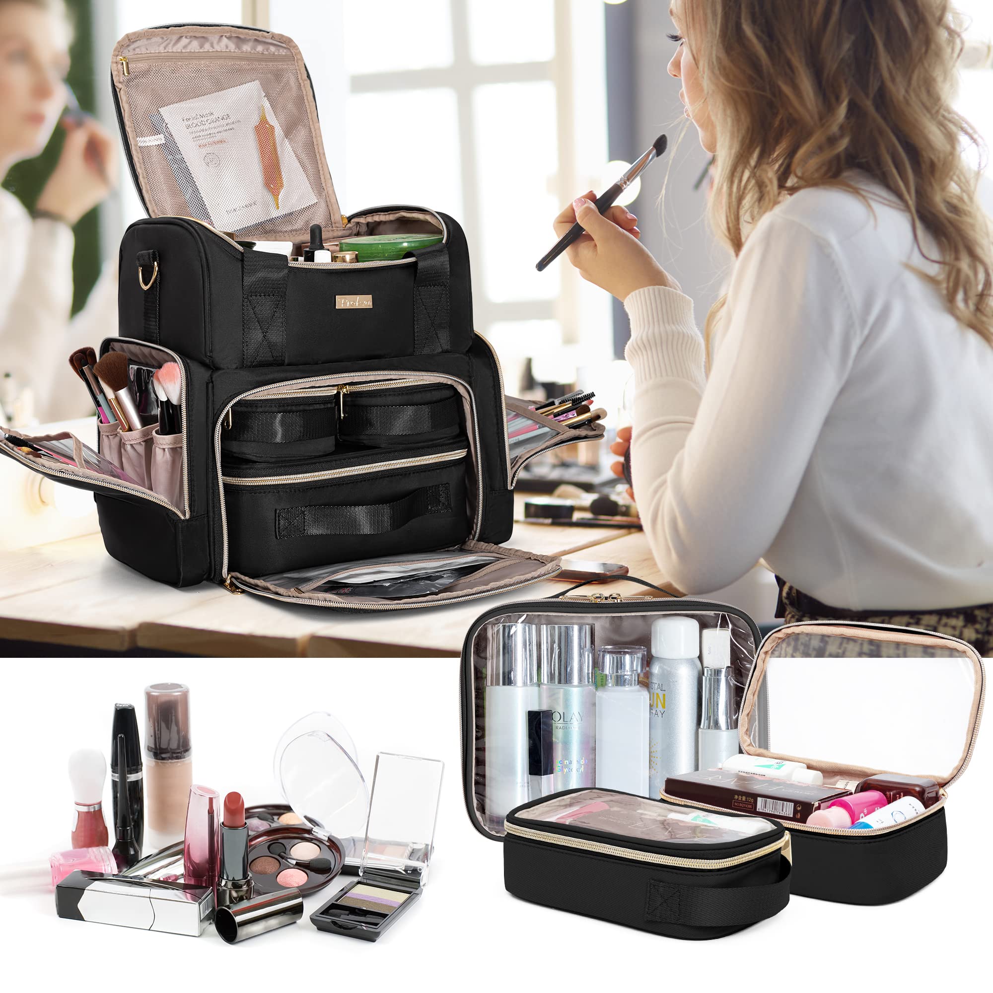 Large Makeup Cosmetic Bag with 3 Removable Cases - Image 14