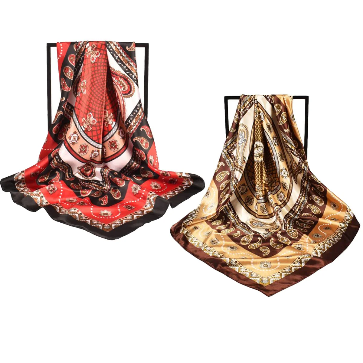 Large Satin Square Head Scarf - 2PCS - Image 11