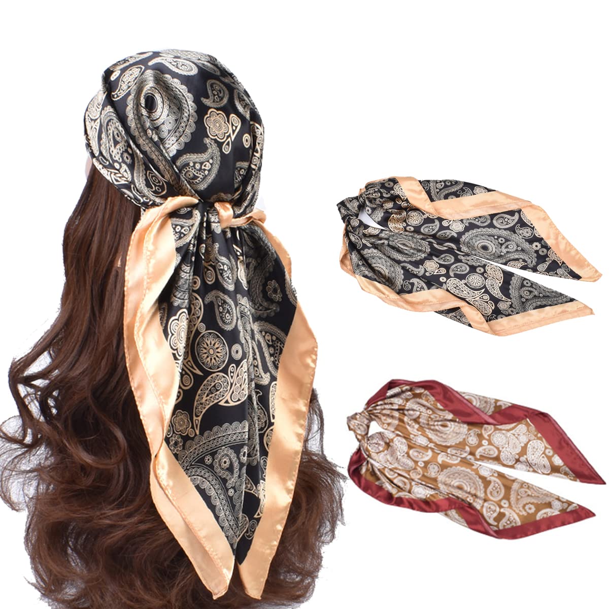 Large Satin Square Head Scarf - 2PCS - Image 25