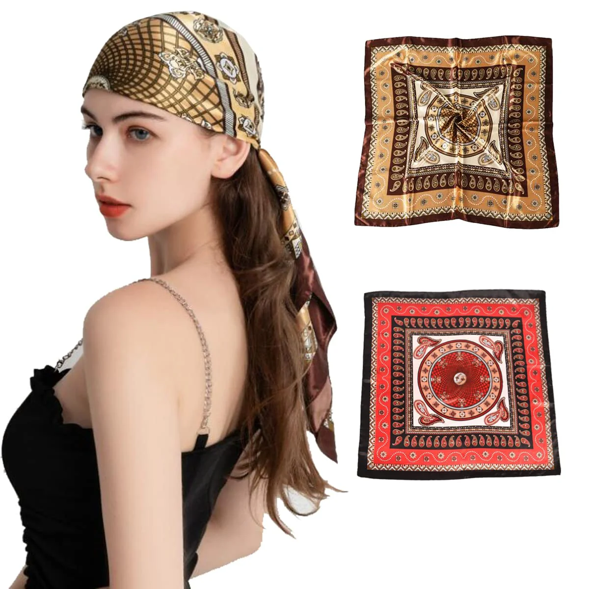 Large Satin Square Head Scarf - 2PCS - Image 9